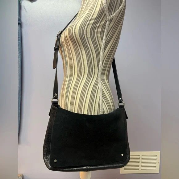 Treasure & Bond black peopled leather with suede flap closure crossbody bag - Picture 2 of 14